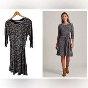 Vintage Floral Print Navy and Cream Dress 3/4 Sleeve. Lauren by Ralph Lauren
